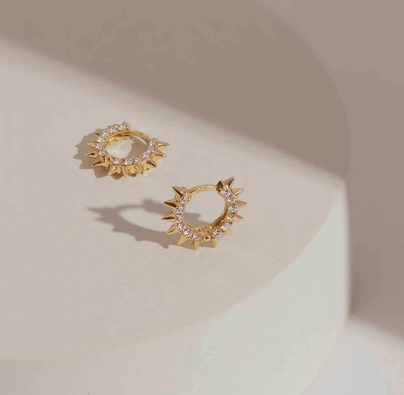 Tiny Gold Diamond Spike Huggie Hoop Earrings - Lisa Robin