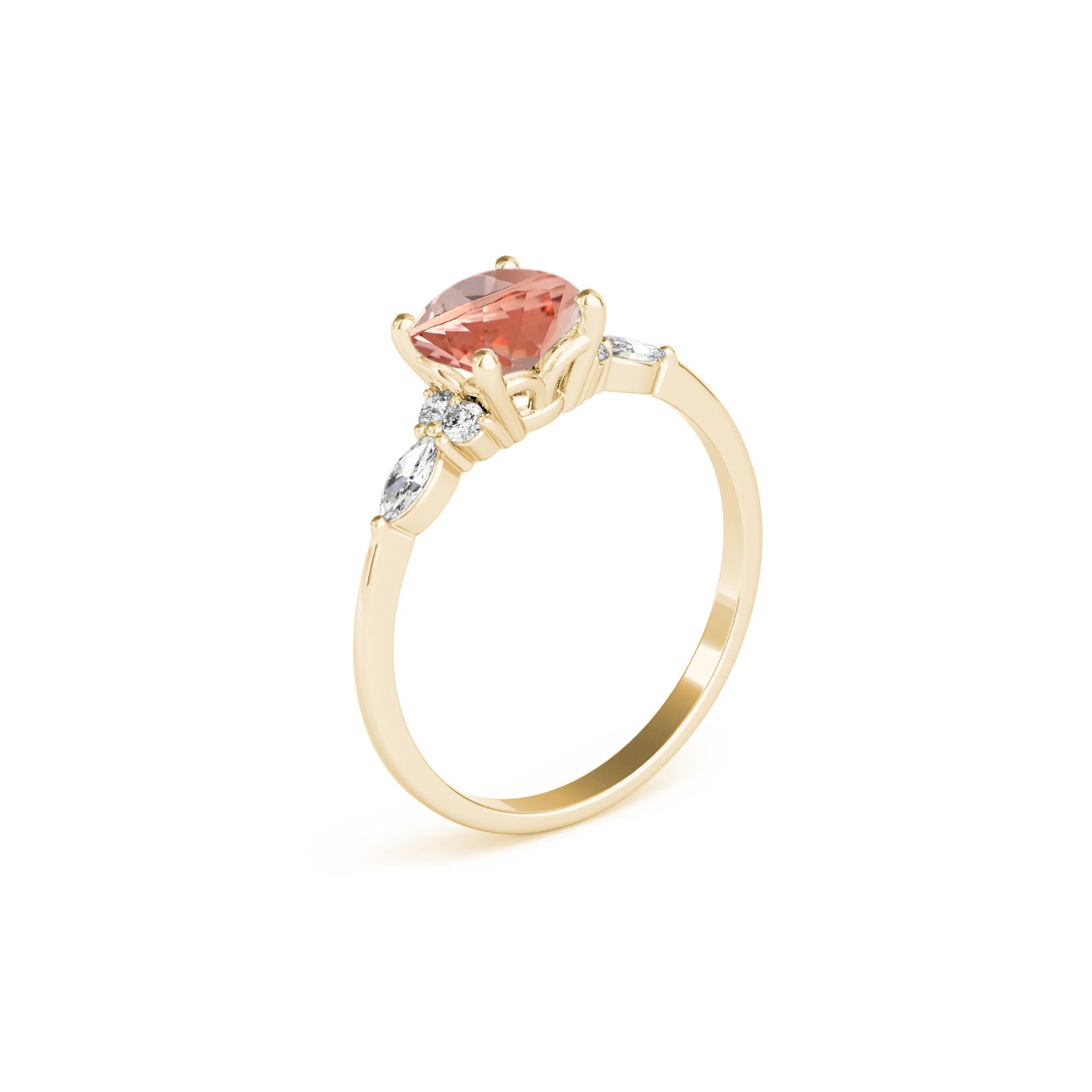 Shown in 1.0 carat Morganite*The Sophia Morganite with Marquise Diamond Accented Solitaire Engagement Ring#color_14k-yellow-gold