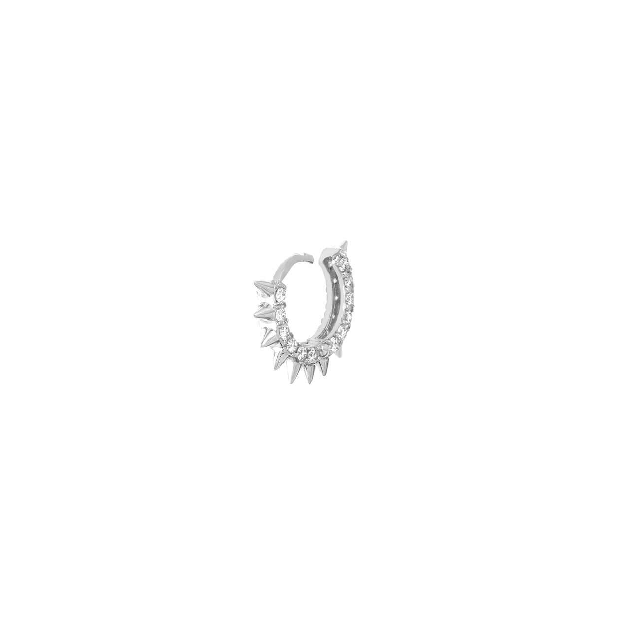 14K Gold Tiny Diamond Huggie Spike Hoop Earrings | Lisa Robin#color_14k-white-gold
