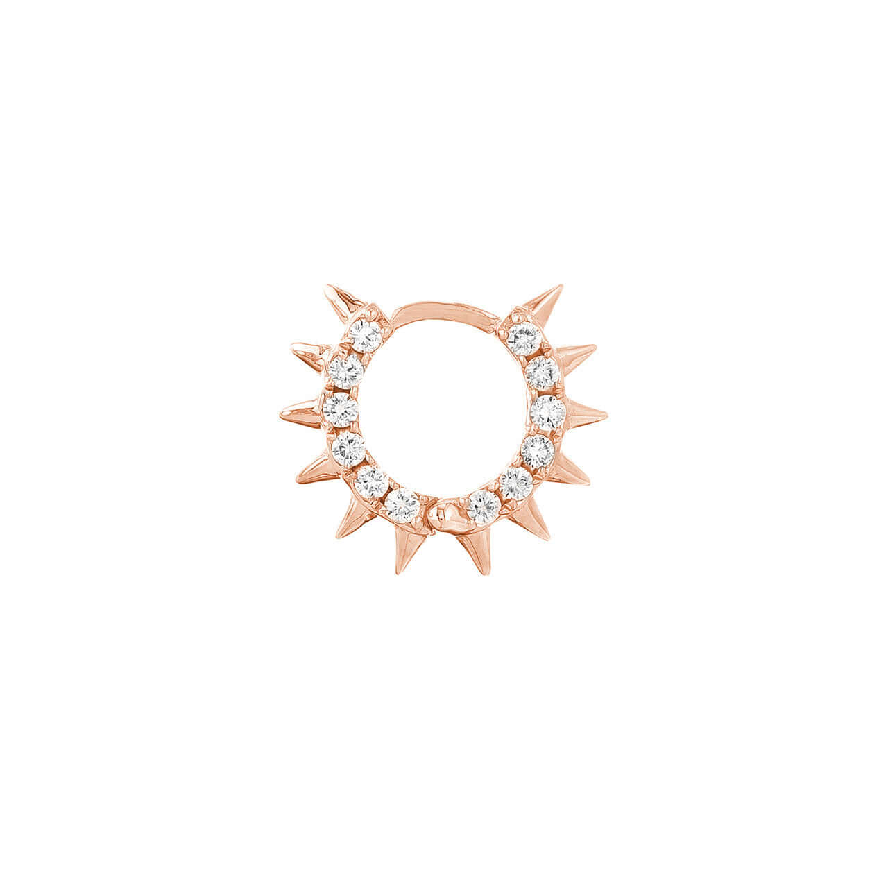 14K Gold Tiny Diamond Huggie Spike Hoop Earrings | Lisa Robin#color_14k-rose-gold