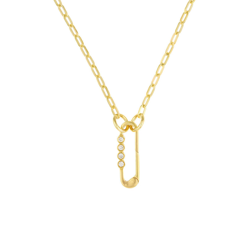 Paper Clip with Four Diamonds Push Lock Necklace - Lisa Robin