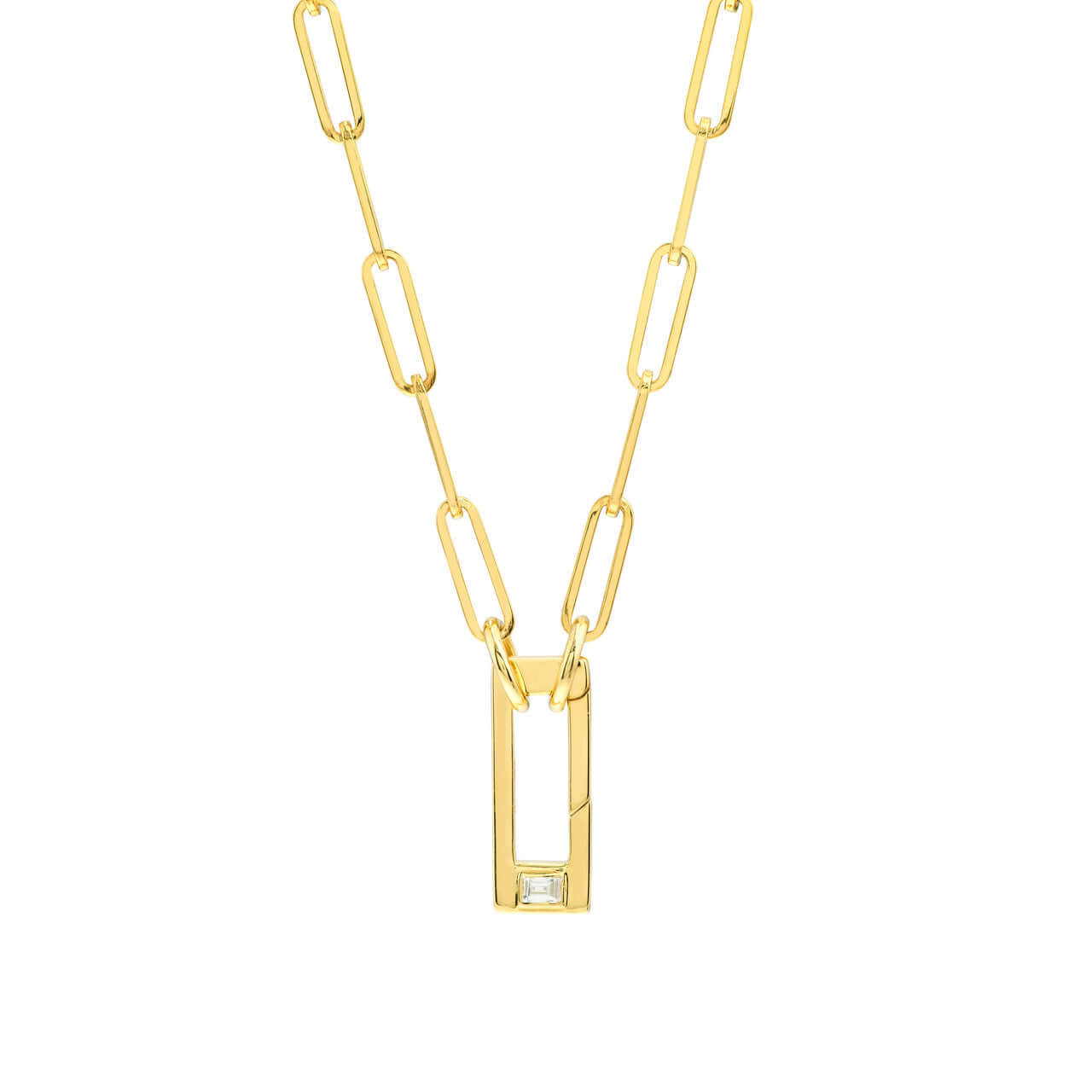 Rectangle with Baguette Diamond Push Lock Necklace | Lisa Robin