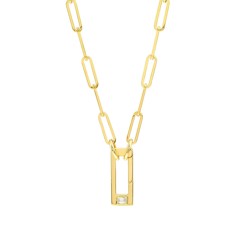 Rectangle with Baguette Diamond Push Lock Necklace | Lisa Robin