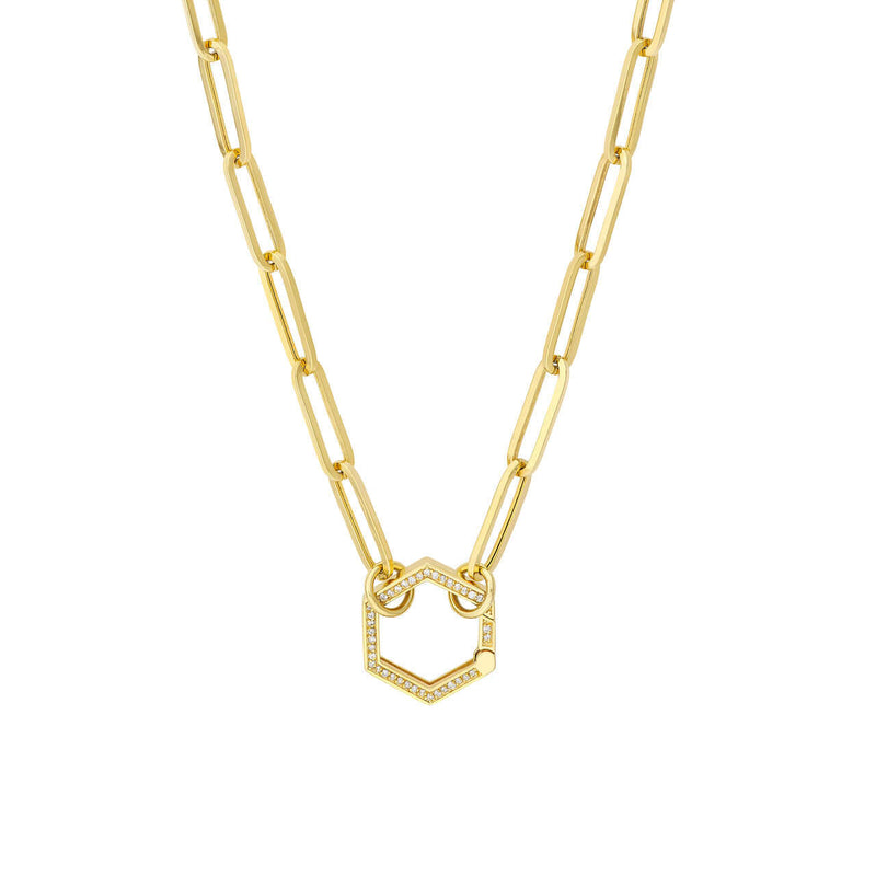 Hexagon with Diamonds Push Lock Necklace | Lisa Robin