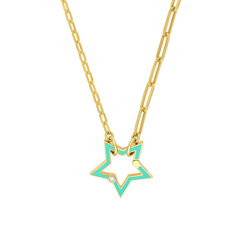 Enamel Star and Diamond Push Lock Necklace | Lisa Robin