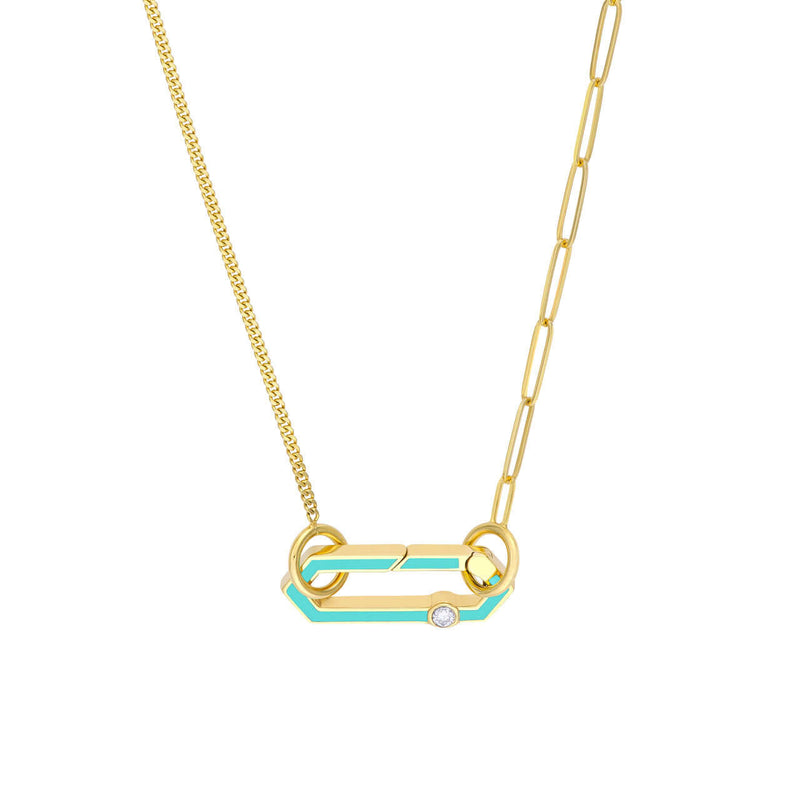 Enameled Hexagon with Diamond Push Lock Necklace | Lisa Robin