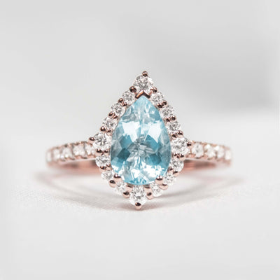 The Sierra Pear Aquamarine Halo Engagement Ring - Lisa Robin