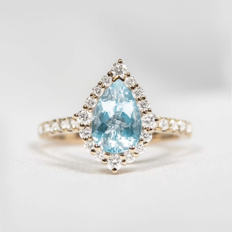 The Sierra Pear Aquamarine Halo Engagement Ring - Lisa Robin