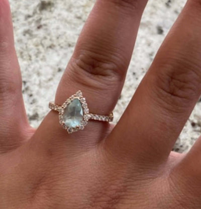 The Sierra Pear Aquamarine Halo Engagement Ring | Lisa Robin