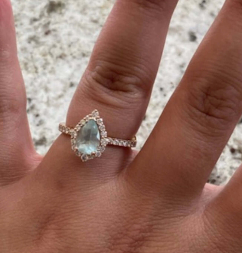 The Sierra Pear Aquamarine Halo Engagement Ring - Lisa Robin