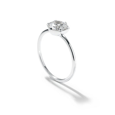 The Genevieve Round Diamond Hexagon Engagement Ring - Lisa Robin#color_18k-white-gold