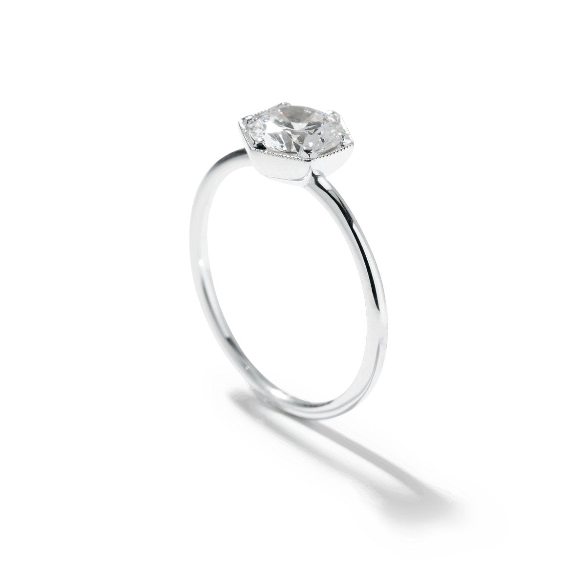 The Genevieve Round Diamond Hexagon Engagement Ring - Lisa Robin#color_platinum