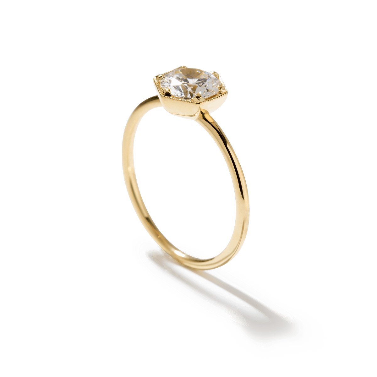The Genevieve Round Diamond Hexagon Engagement Ring - Lisa Robin#color_18k-yellow-gold