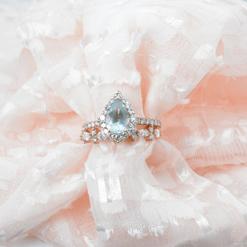 The Sierra Pear Aquamarine Halo Engagement Ring - Lisa Robin